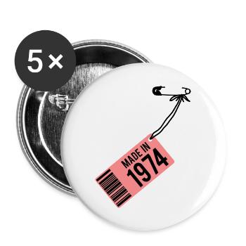 Anniversaire T-shirt 1974 - Lot de 5 grands badges (56 mm) - blanc - Devant