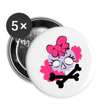 Tête de mort girly - Lot de 5 grands badges (56 mm) - blanc - Devant