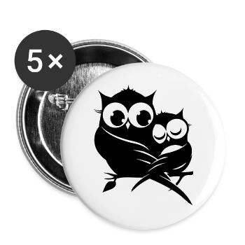 zwei Eulen auf einem Ast - Buttons groß 56 mm (5er Pack) - Weiß - Vorne