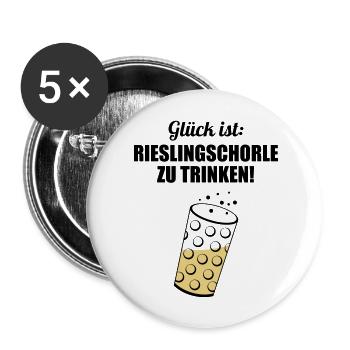 Glück trinken - Dubbeglas mit Schorle inside - Buttons groß 56 mm (5er Pack) - Weiß - Vorne