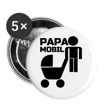 Papa Mobil Vater, Familie, Kind, Geschenk Vatertag - Buttons groß 56 mm (5er Pack) - Weiß - Vorne