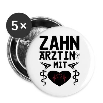 Zahnärztin mit Herz Geschenk - Buttons groß 56 mm (5er Pack) - Weiß - Vorne