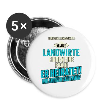 JGA Team - Landwirt - strong sky blue - RAHMENLOS - Buttons groß 56 mm (5er Pack) - Weiß - Vorne