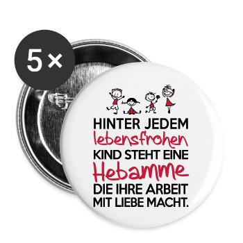 Hebamme mit Liebe - Buttons groß 56 mm (5er Pack) - Weiß - Vorne