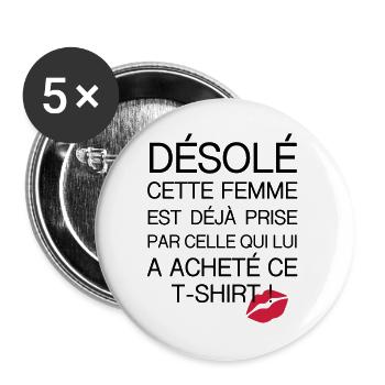 desole femme prise - Lot de 5 grands badges (56 mm) - blanc - Devant