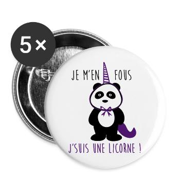 je m'en fous je suis une licorne,panda - Lot de 5 grands badges (56 mm) - blanc - Devant