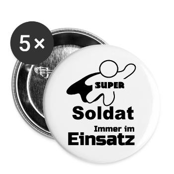 Super Soldat Geschenk - Buttons groß 56 mm (5er Pack) - Weiß - Vorne