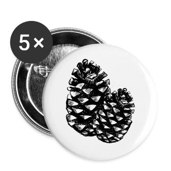 Zwei Kiefernzapfen - Buttons groß 56 mm (5er Pack) - Weiß - Vorne