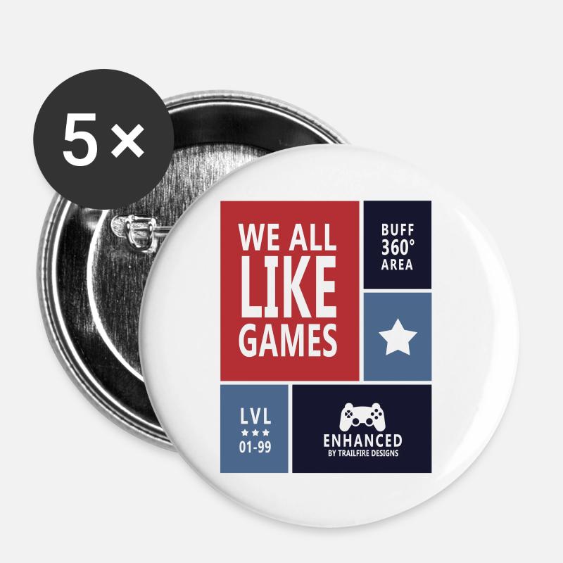 We all like games - Buttons large 2.2''/56 mm (5-pack) - white