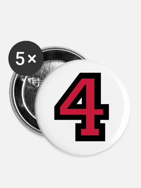 Zahl 4 - Nummer 4 (Rot) Nr. 4 - Buttons groß 56 mm (5er Pack) - Weiß