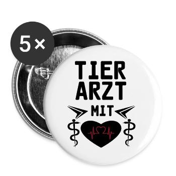 Tierarzt mit Herz Geschenk - Buttons groß 56 mm (5er Pack) - Weiß - Vorne