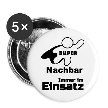 Super Nachbar Geschenk - Buttons groß 56 mm (5er Pack) - Weiß - Vorne