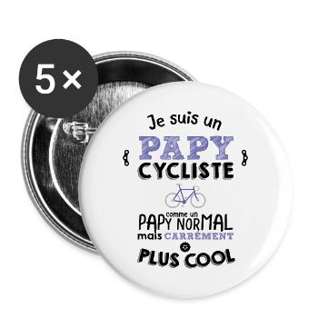 Papy cycliste carrément plus cool - Lot de 5 grands badges (56 mm) - blanc - Devant