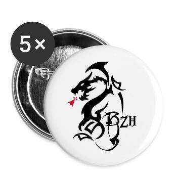 Stammes-Drache bzh Hermine Breton - Buttons groß 56 mm (5er Pack) - Weiß - Vorne