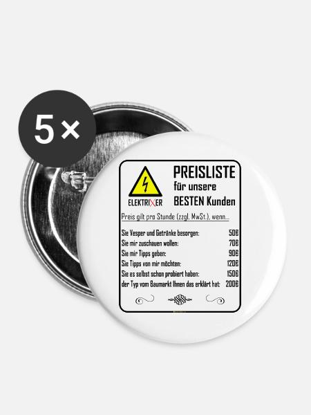 ElektriXer Preisliste (schwarz) V2 - Buttons groß 56 mm (5er Pack) - Weiß