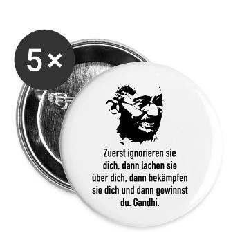 Gandhi: Zuerst ignorieren sie dich, dann lachen s - Buttons groß 56 mm (5er Pack) - Weiß - Vorne