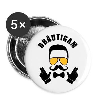 Bräutigam T-Shirt - JGA Shirt - Bachelor Shirt - Buttons groß 56 mm (5er Pack) - Weiß - Vorne