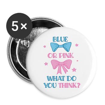 Baby Gender Reveal Party - Buttons groß 56 mm (5er Pack) - Weiß - Vorne