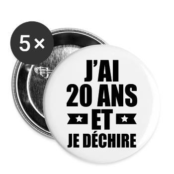 j'ai 20 ans et je déchire - Lot de 5 grands badges (56 mm) - blanc - Devant