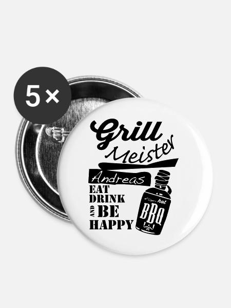 GrillmeisterAndreas.ai - Buttons groß 56 mm (5er Pack) - Weiß