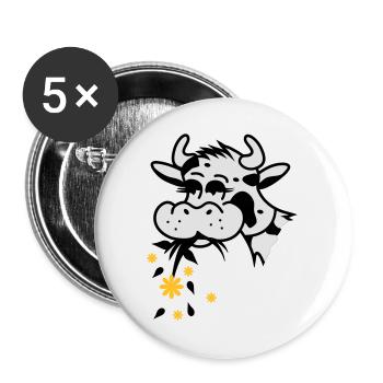 Une vache mange bouquet - Lot de 5 grands badges (56 mm) - blanc - Devant