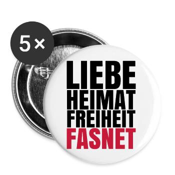 LIEBE HEIMAT FASNET - Buttons groß 56 mm (5er Pack) - Weiß - Vorne