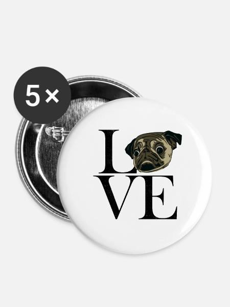 Mops black - Buttons groß 56 mm (5er Pack) - Weiß