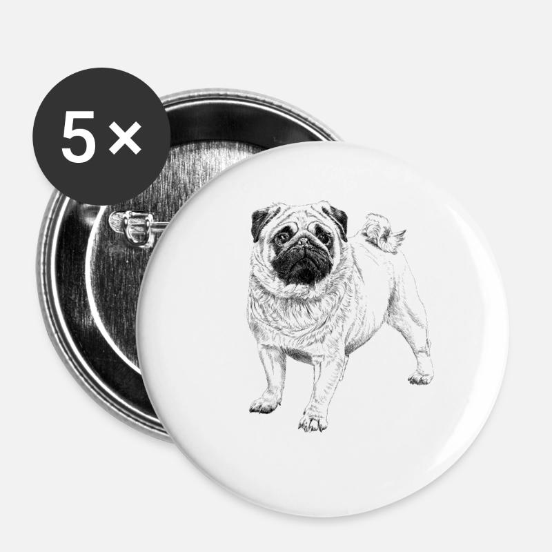 Pug - Buttons large 2.2''/56 mm (5-pack) - white