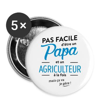 Papa et Agriculteur - Lot de 5 grands badges (56 mm) - blanc - Devant