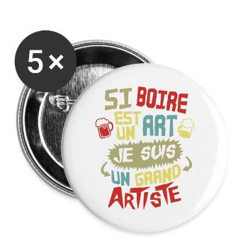 ALCOOL si boire est un art - Lot de 5 grands badges (56 mm) - blanc - Devant