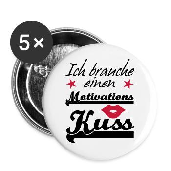 Motivationskuss Liebe, Spruch, Geschenk, Fun - Buttons groß 56 mm (5er Pack) - Weiß - Vorne