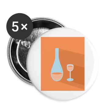 Flasche und Glas - Buttons groß 56 mm (5er Pack) - Weiß - Vorne