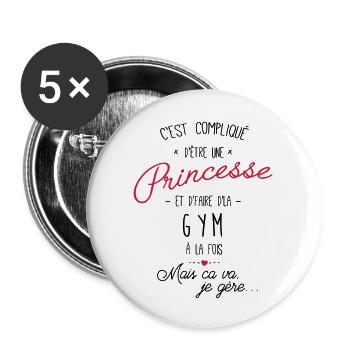 princesse et Gym - Lot de 5 grands badges (56 mm) - blanc - Devant