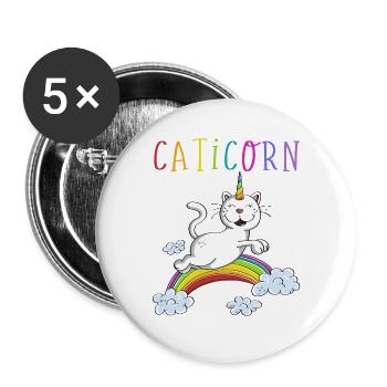 Drôle de chat Caticorn - Unicorn Cats Rainbow - Lot de 5 grands badges (56 mm) - blanc - Devant