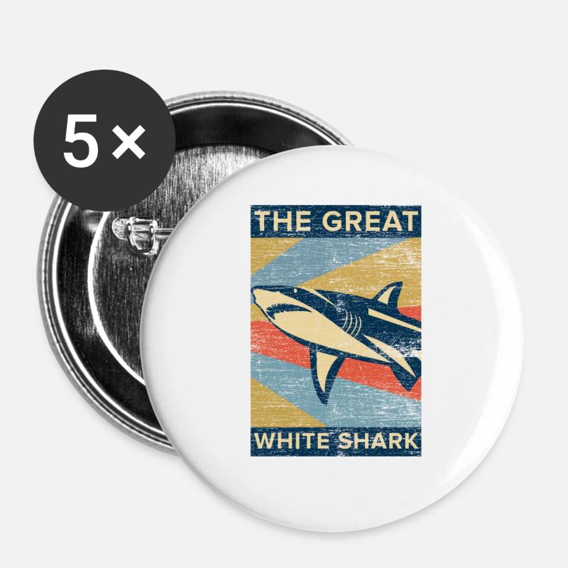 great white shark dangerous fish vintage gift - Buttons large 2.2''/56 mm (5-pack) - white