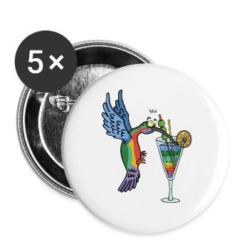 Hummingbird and cocktail - Buttons large 2.2''/56 mm (5-pack) - white - Front
