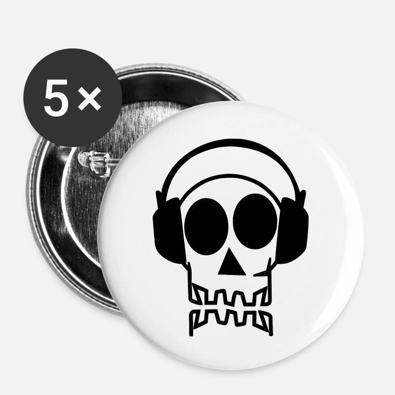 skull and headphones - Buttons large 2.2''/56 mm (5-pack) - white