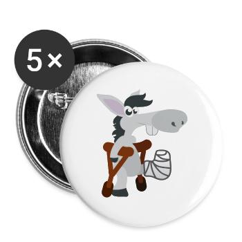 funny animals child motive ill donkey on crutches - Buttons large 2.2''/56 mm (5-pack) - white - Front