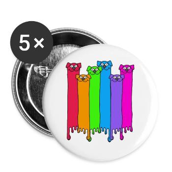 LGBT Regenbogen Hunde - Buttons groß 56 mm (5er Pack) - Weiß - Vorne