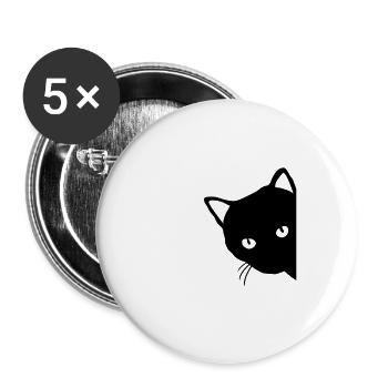 Schwarze Katze - Buttons groß 56 mm (5er Pack) - Weiß - Vorne