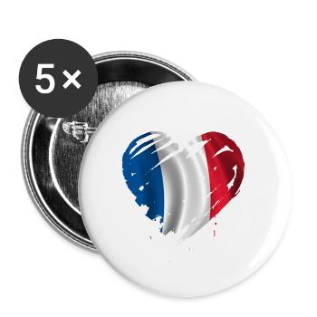 heart coeur france - Lot de 5 grands badges (56 mm) - blanc - Devant