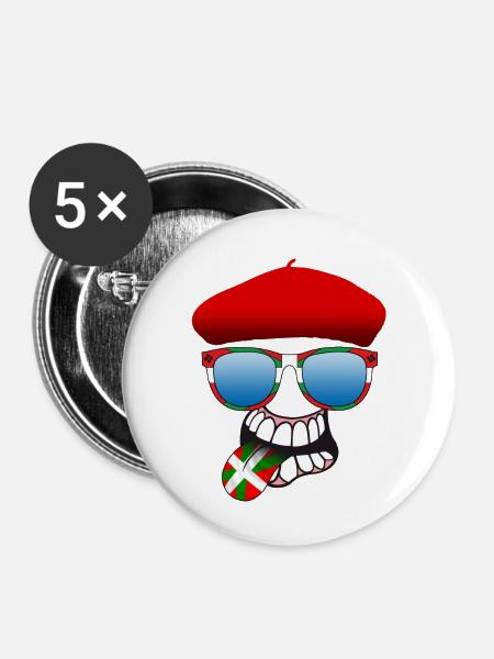 Baskische smiley 6 - Buttons groß 56 mm (5er Pack) - Weiß