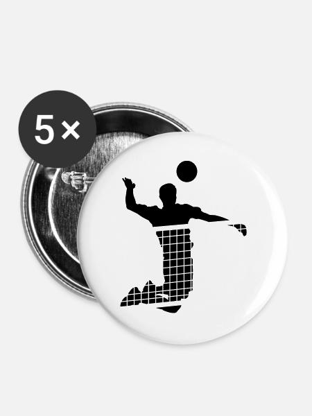 Volleyball - Buttons groß 56 mm (5er Pack) - Weiß