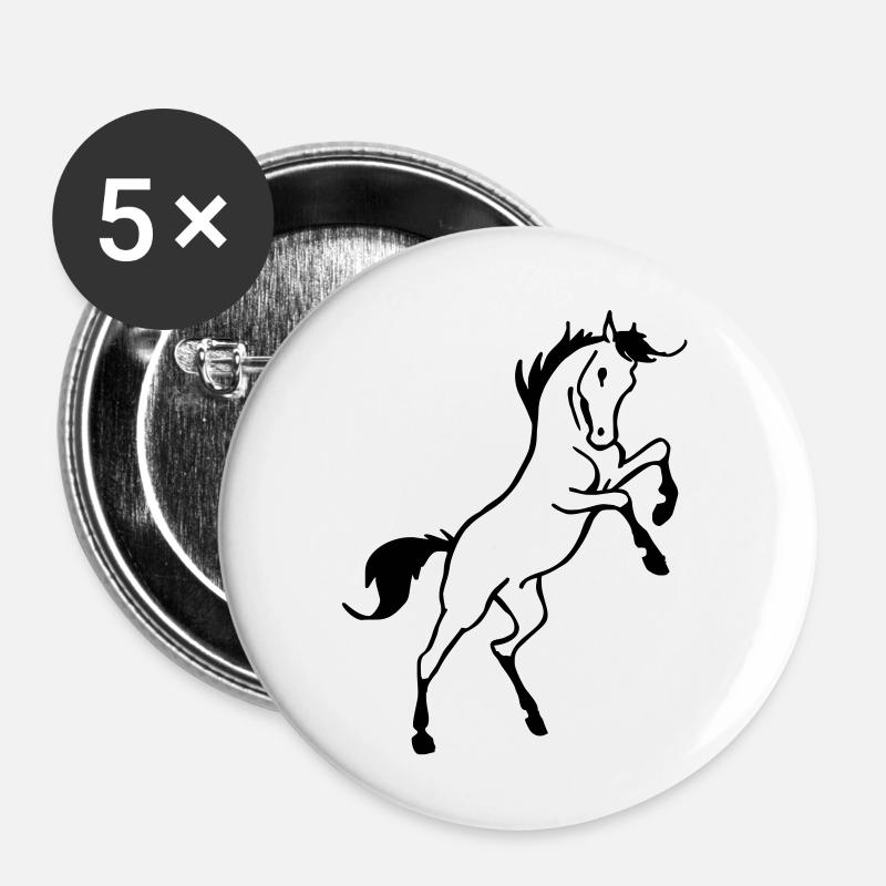 Cheval cabré - Lot de 5 grands badges (56 mm) - blanc