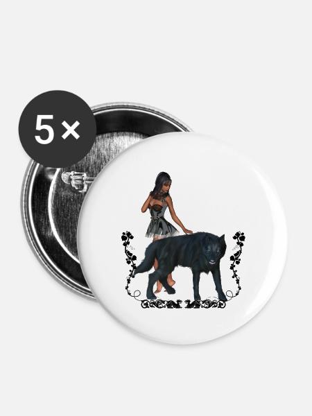 Mit dem Wolf umwerfend - Buttons groß 56 mm (5er Pack) - Weiß
