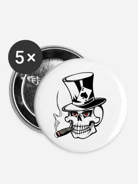 skull poker - Buttons groß 56 mm (5er Pack) - Weiß