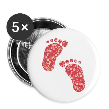 Liberty Fußabdrücke rot - Buttons groß 56 mm (5er Pack) - Weiß - Vorne