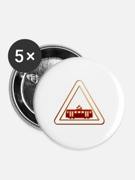 Achtung Strassenbahn 3 - Buttons groß 56 mm (5er Pack) - Weiß