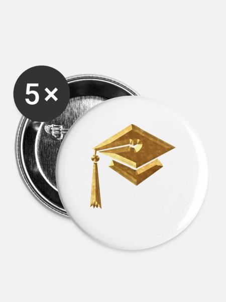 Studentenhut - Buttons groß 56 mm (5er Pack) - Weiß