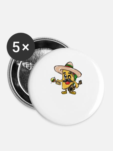 Taco Essen Mexico - Buttons groß 56 mm (5er Pack) - Weiß